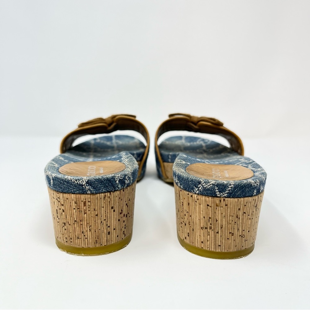 Gucci Vintage 90s Y2K Interlocking GG Logo Sandals Slides Heels Denim Blue 38 8 - Picture 10 of 12